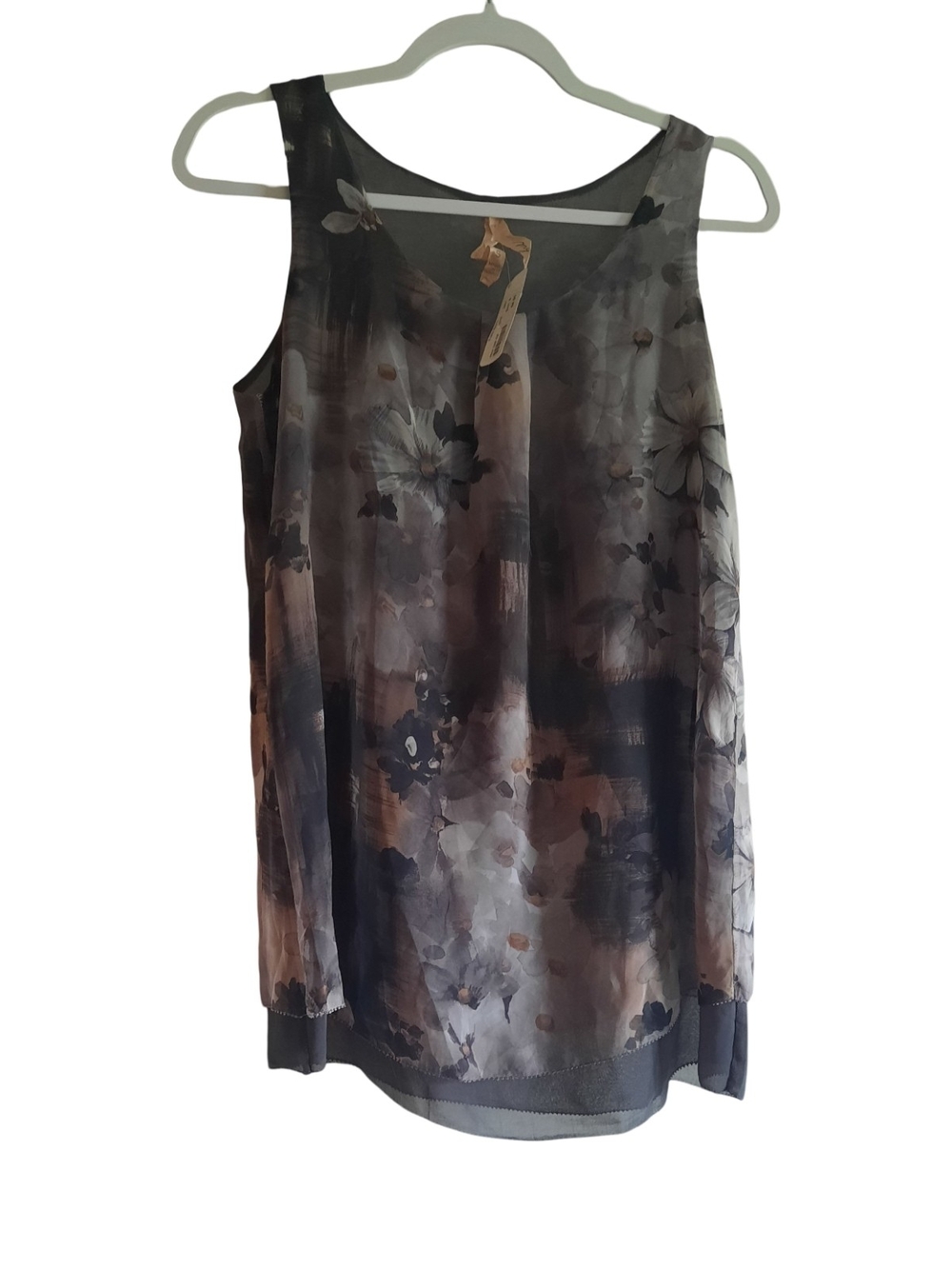 Mystree Floral Sheer Layered Camisole - Gray & Brown